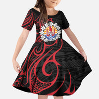 Tahitian Coat Of Arm and Tiare Flower Family Matching Summer Maxi Dress and Hawaiian Shirt Polynesian Tribal Tattoo