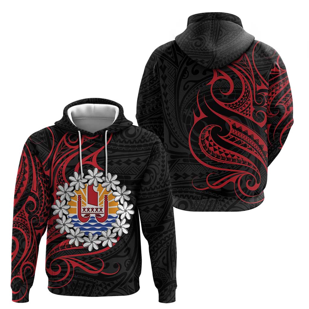 Tahitian Coat Of Arm and Tiare Flower Hoodie Polynesian Tribal Tattoo