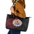 Tahitian Coat Of Arm and Tiare Flower Leather Tote Bag Polynesian Tribal Tattoo