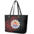 Tahitian Coat Of Arm and Tiare Flower Leather Tote Bag Polynesian Tribal Tattoo