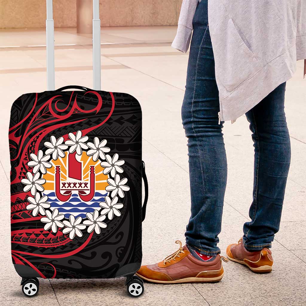 Tahitian Coat Of Arm and Tiare Flower Luggage Cover Polynesian Tribal Tattoo