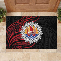 Tahitian Coat Of Arm and Tiare Flower Rubber Doormat Polynesian Tribal Tattoo
