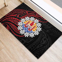 Tahitian Coat Of Arm and Tiare Flower Rubber Doormat Polynesian Tribal Tattoo