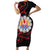 Tahitian Coat Of Arm and Tiare Flower Short Sleeve Bodycon Dress Polynesian Tribal Tattoo