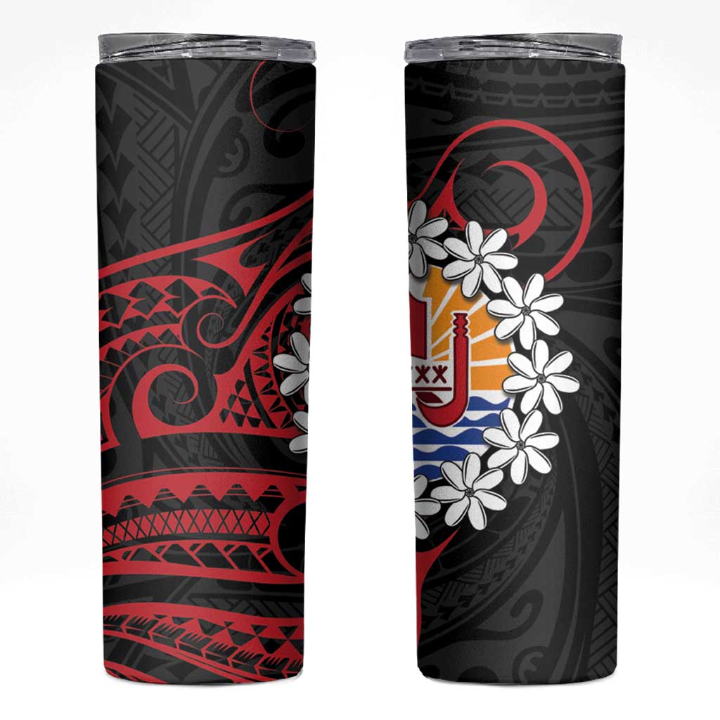 Tahitian Coat Of Arm and Tiare Flower Skinny Tumbler Polynesian Tribal Tattoo