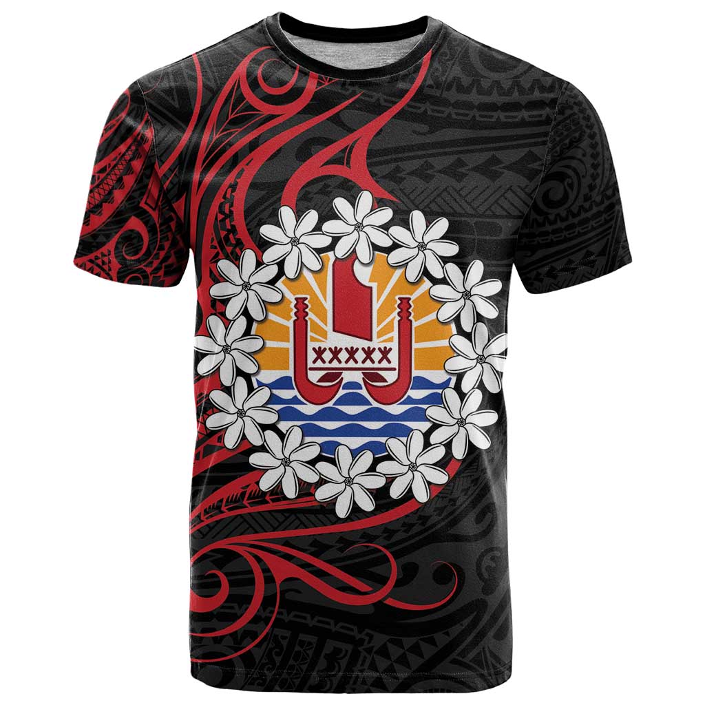 Tahitian Coat Of Arm and Tiare Flower T Shirt Polynesian Tribal Tattoo