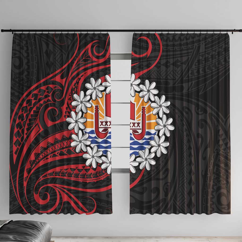 Tahitian Coat Of Arm and Tiare Flower Window Curtain Polynesian Tribal Tattoo