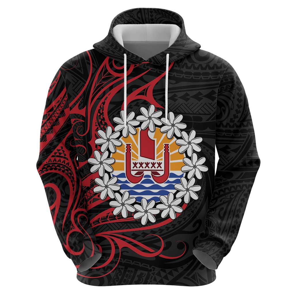 Tahitian Coat Of Arm and Tiare Flower Zip Hoodie Polynesian Tribal Tattoo