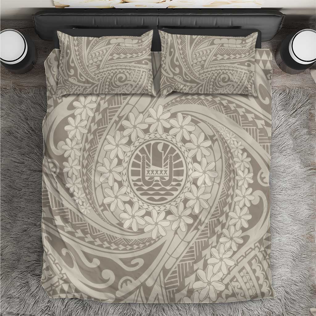 Tahitian Tiare Flower Bedding Set Beige Polynesian Pattern