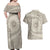 Tahitian Tiare Flower Couples Matching Off Shoulder Maxi Dress and Hawaiian Shirt Beige Polynesian Pattern