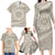 Tahitian Tiare Flower Family Matching Long Sleeve Bodycon Dress and Hawaiian Shirt Beige Polynesian Pattern