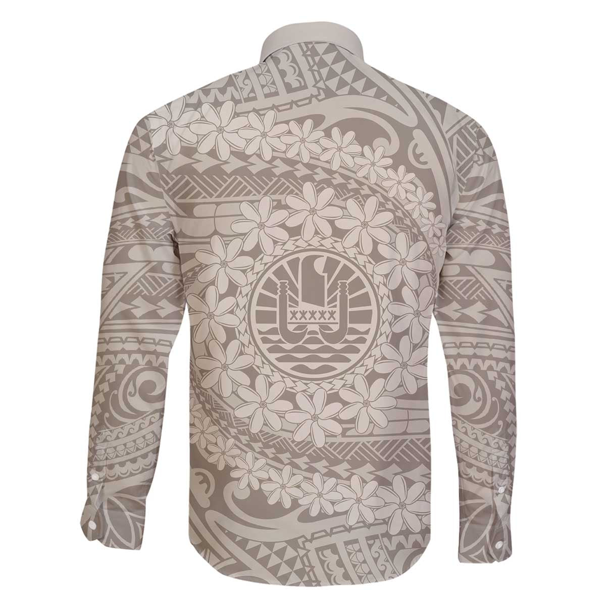 Tahitian Tiare Flower Family Matching Off The Shoulder Long Sleeve Dress and Hawaiian Shirt Beige Polynesian Pattern