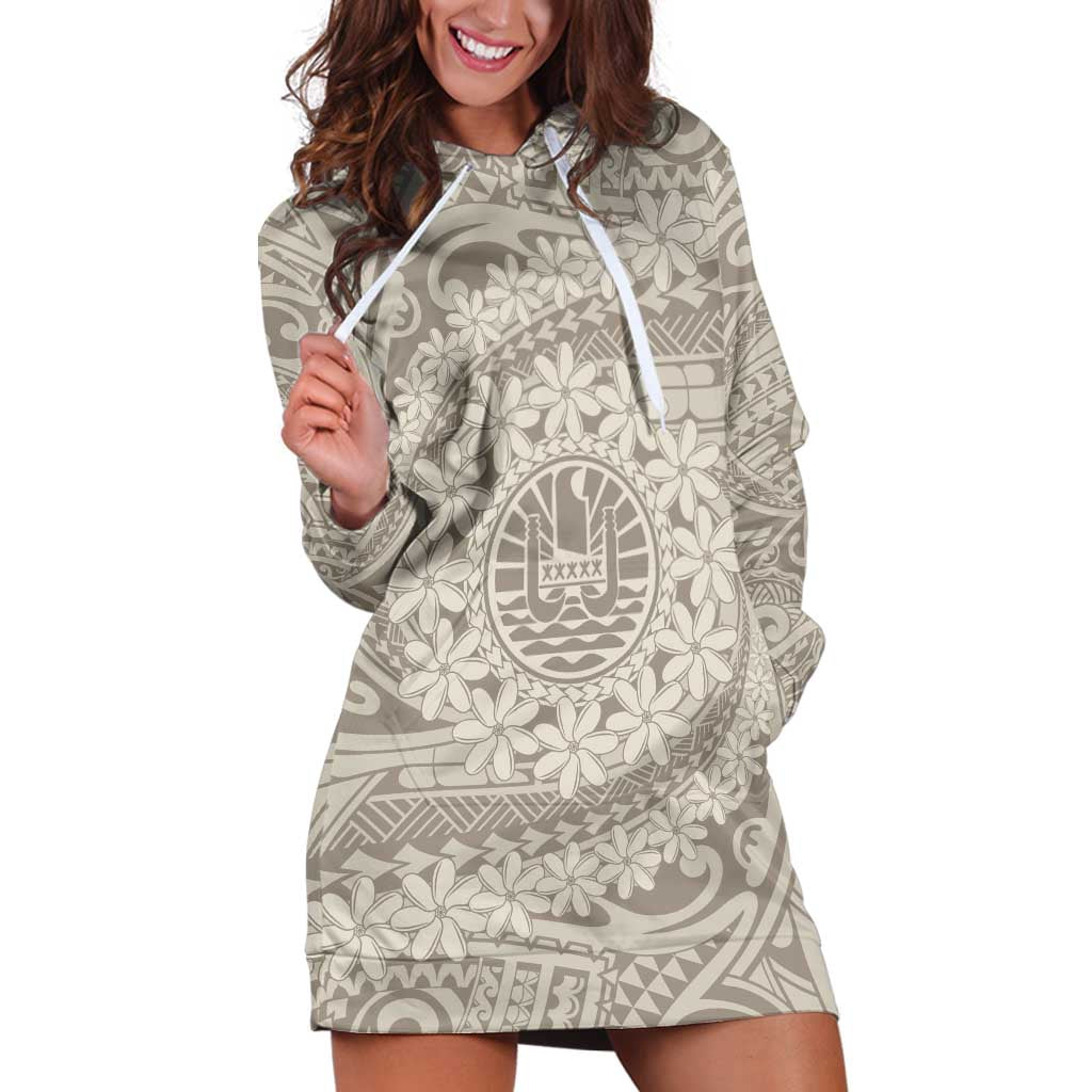 Tahitian Tiare Flower Hoodie Dress Beige Polynesian Pattern