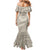 Tahitian Tiare Flower Mermaid Dress Beige Polynesian Pattern