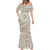 Tahitian Tiare Flower Mermaid Dress Beige Polynesian Pattern