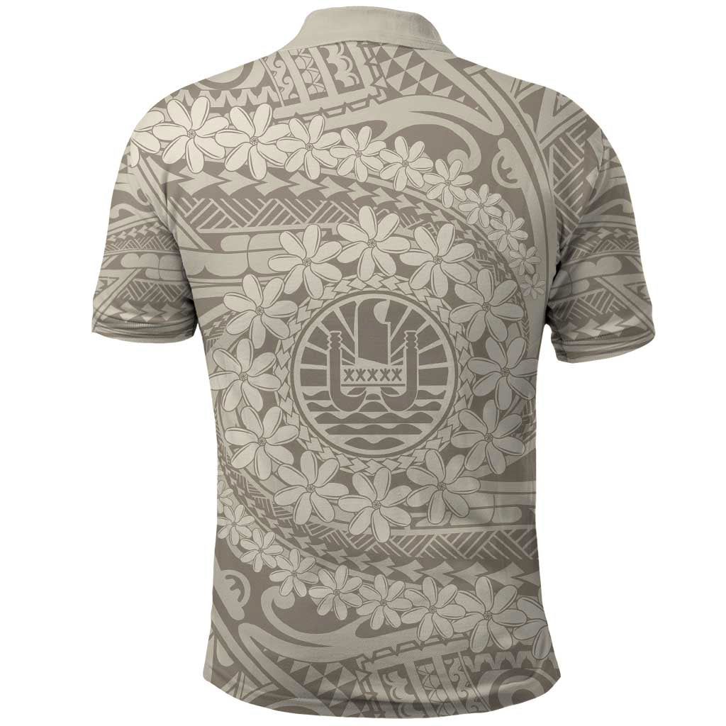 Tahitian Tiare Flower Polo Shirt Beige Polynesian Pattern
