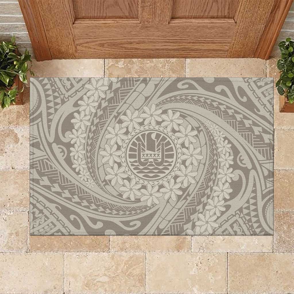 Tahitian Tiare Flower Rubber Doormat Beige Polynesian Pattern