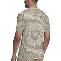 Tahitian Tiare Flower Rugby Jersey Beige Polynesian Pattern