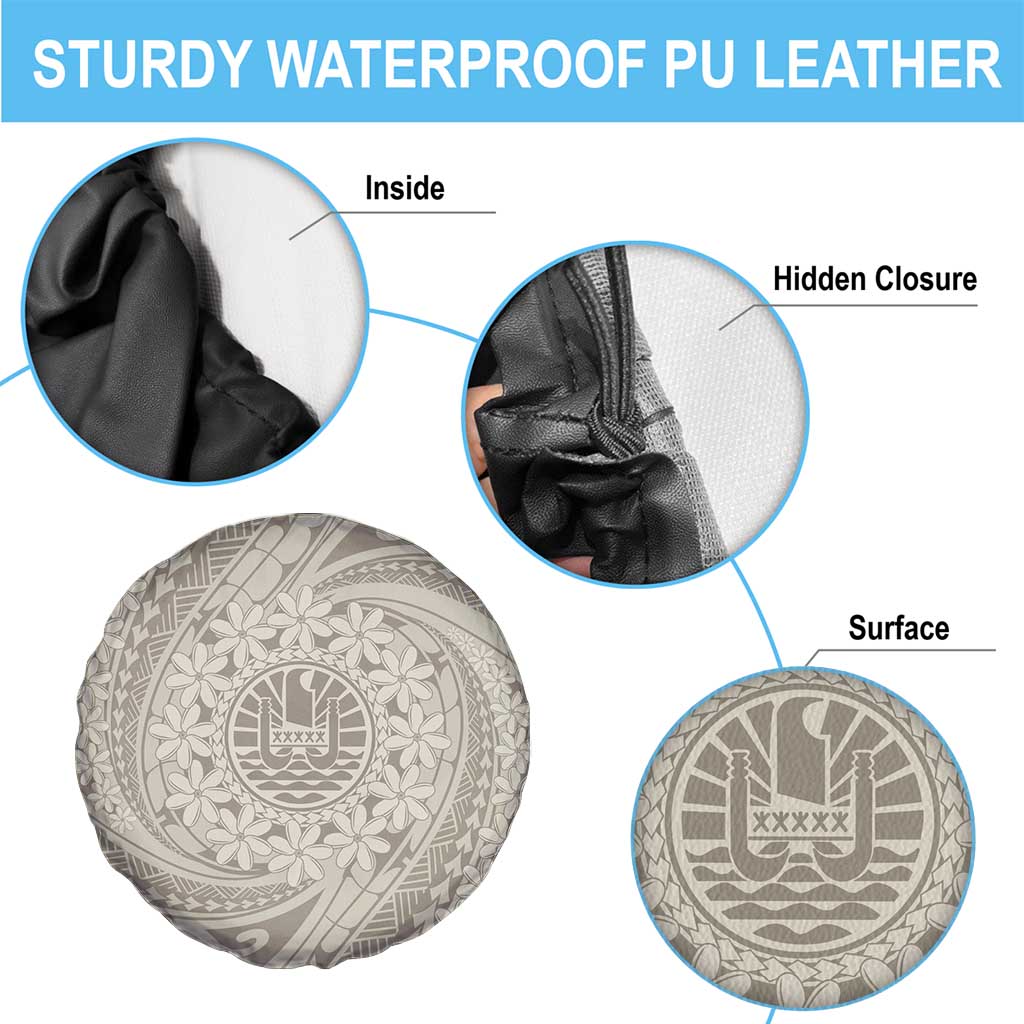 Tahitian Tiare Flower Spare Tire Cover Beige Polynesian Pattern