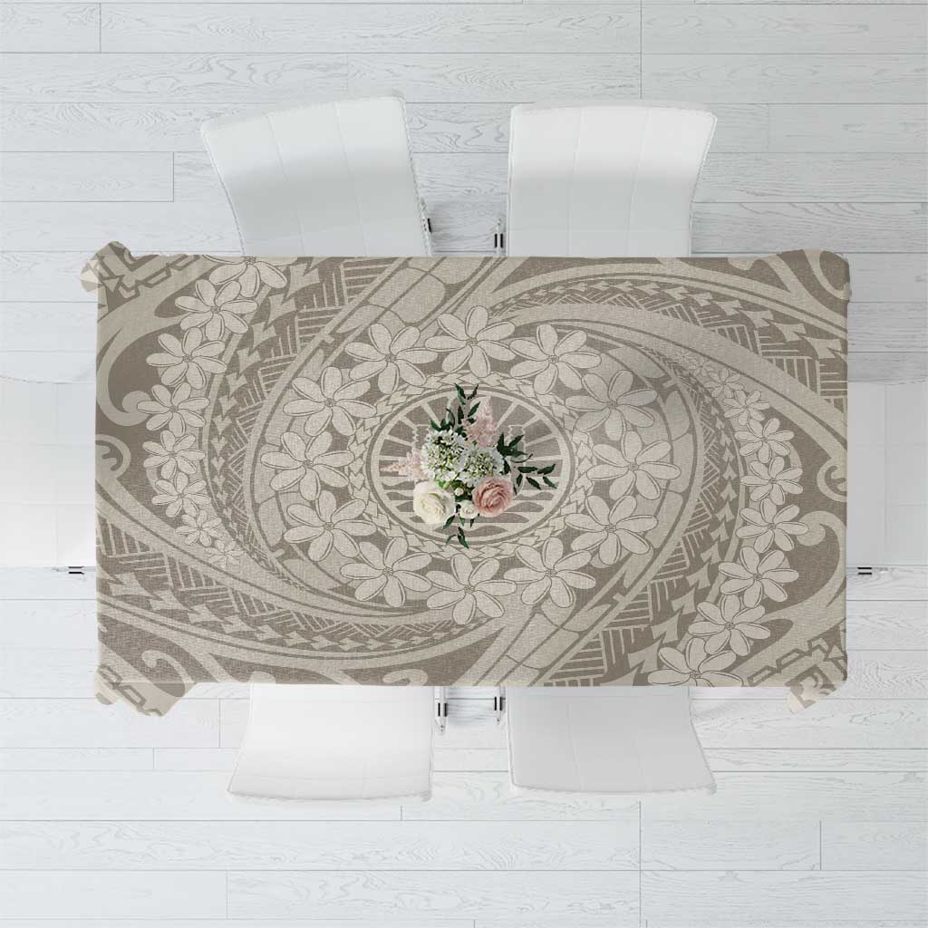 Tahitian Tiare Flower Tablecloth Beige Polynesian Pattern