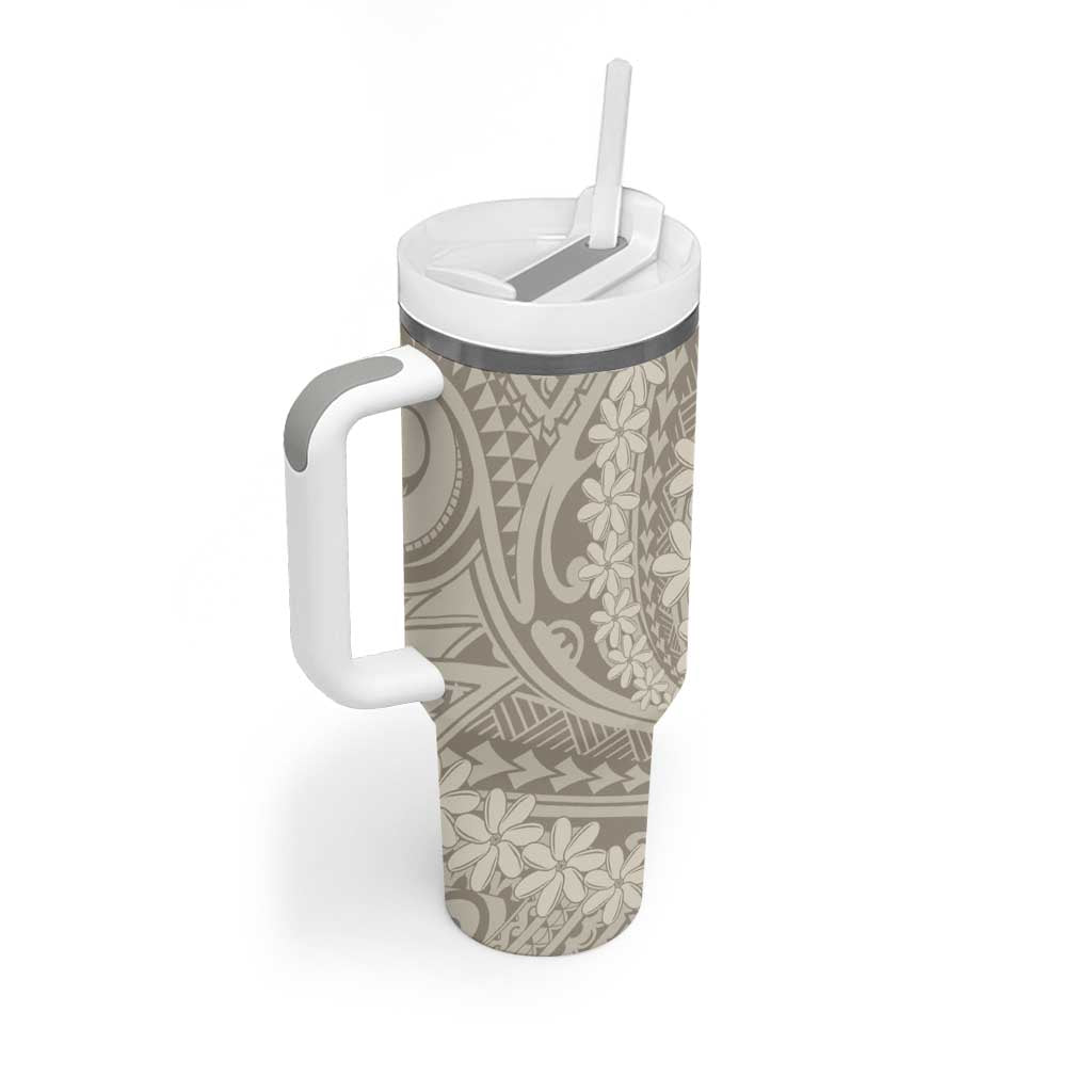 Tahitian Tiare Flower Tumbler With Handle Beige Polynesian Pattern