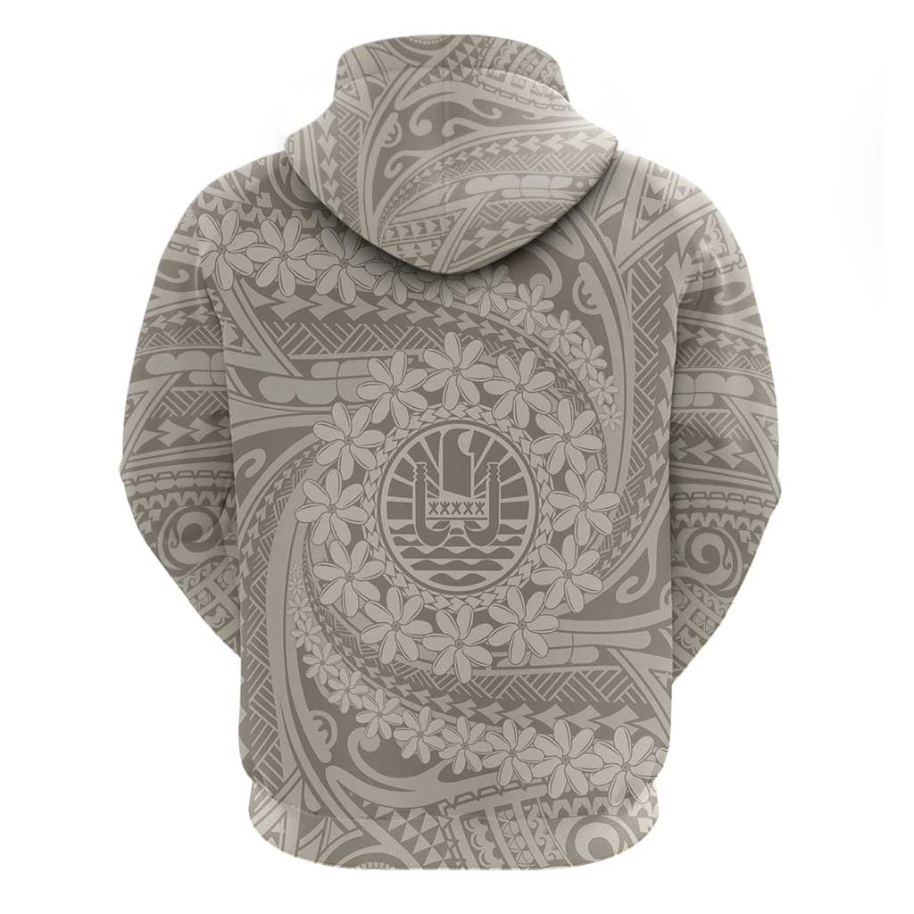 Tahitian Tiare Flower Zip Hoodie Beige Polynesian Pattern