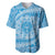 Tahitian Tiare Flower Baseball Jersey Blue Polynesian Pattern