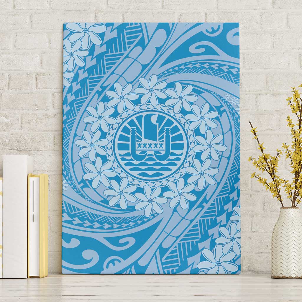 Tahitian Tiare Flower Canvas Wall Art Blue Polynesian Pattern