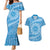 Tahitian Tiare Flower Couples Matching Mermaid Dress and Hawaiian Shirt Blue Polynesian Pattern