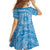 Tahitian Tiare Flower Family Matching Long Sleeve Bodycon Dress and Hawaiian Shirt Blue Polynesian Pattern