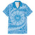 Tahitian Tiare Flower Family Matching Long Sleeve Bodycon Dress and Hawaiian Shirt Blue Polynesian Pattern