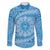 Tahitian Tiare Flower Family Matching Long Sleeve Bodycon Dress and Hawaiian Shirt Blue Polynesian Pattern