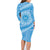 Tahitian Tiare Flower Family Matching Long Sleeve Bodycon Dress and Hawaiian Shirt Blue Polynesian Pattern