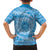 Tahitian Tiare Flower Family Matching Off The Shoulder Long Sleeve Dress and Hawaiian Shirt Blue Polynesian Pattern