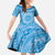 Tahitian Tiare Flower Family Matching Off The Shoulder Long Sleeve Dress and Hawaiian Shirt Blue Polynesian Pattern