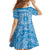 Tahitian Tiare Flower Family Matching Off The Shoulder Long Sleeve Dress and Hawaiian Shirt Blue Polynesian Pattern