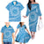 Tahitian Tiare Flower Family Matching Off The Shoulder Long Sleeve Dress and Hawaiian Shirt Blue Polynesian Pattern