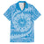 Tahitian Tiare Flower Family Matching Off The Shoulder Long Sleeve Dress and Hawaiian Shirt Blue Polynesian Pattern