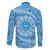 Tahitian Tiare Flower Family Matching Off The Shoulder Long Sleeve Dress and Hawaiian Shirt Blue Polynesian Pattern