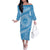 Tahitian Tiare Flower Family Matching Off The Shoulder Long Sleeve Dress and Hawaiian Shirt Blue Polynesian Pattern