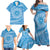 Tahitian Tiare Flower Family Matching Off Shoulder Maxi Dress and Hawaiian Shirt Blue Polynesian Pattern