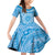 Tahitian Tiare Flower Family Matching Off Shoulder Short Dress and Hawaiian Shirt Blue Polynesian Pattern