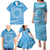 Tahitian Tiare Flower Family Matching Puletasi and Hawaiian Shirt Blue Polynesian Pattern