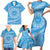 Tahitian Tiare Flower Family Matching Short Sleeve Bodycon Dress and Hawaiian Shirt Blue Polynesian Pattern