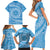 Tahitian Tiare Flower Family Matching Short Sleeve Bodycon Dress and Hawaiian Shirt Blue Polynesian Pattern