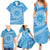 Tahitian Tiare Flower Family Matching Summer Maxi Dress and Hawaiian Shirt Blue Polynesian Pattern