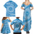 Tahitian Tiare Flower Family Matching Summer Maxi Dress and Hawaiian Shirt Blue Polynesian Pattern