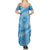 Tahitian Tiare Flower Family Matching Summer Maxi Dress and Hawaiian Shirt Blue Polynesian Pattern