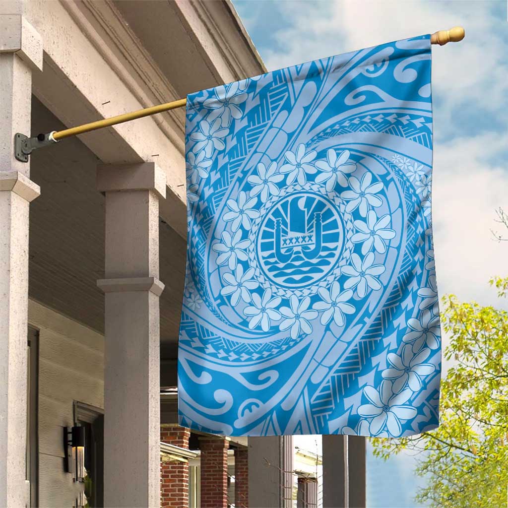 Tahitian Tiare Flower Garden Flag Blue Polynesian Pattern