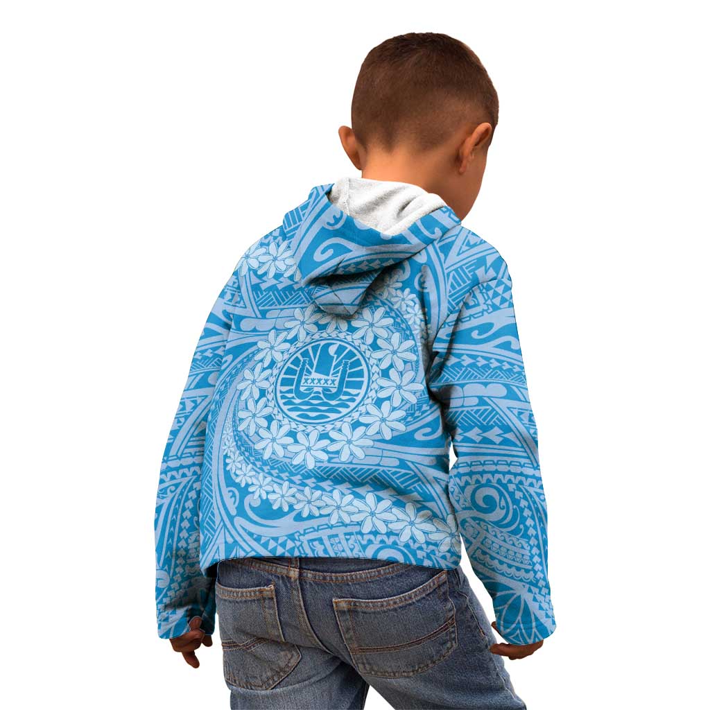 Tahitian Tiare Flower Kid Hoodie Blue Polynesian Pattern